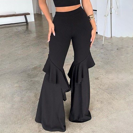 Fashion Solid Color Ruffle Flared Pants