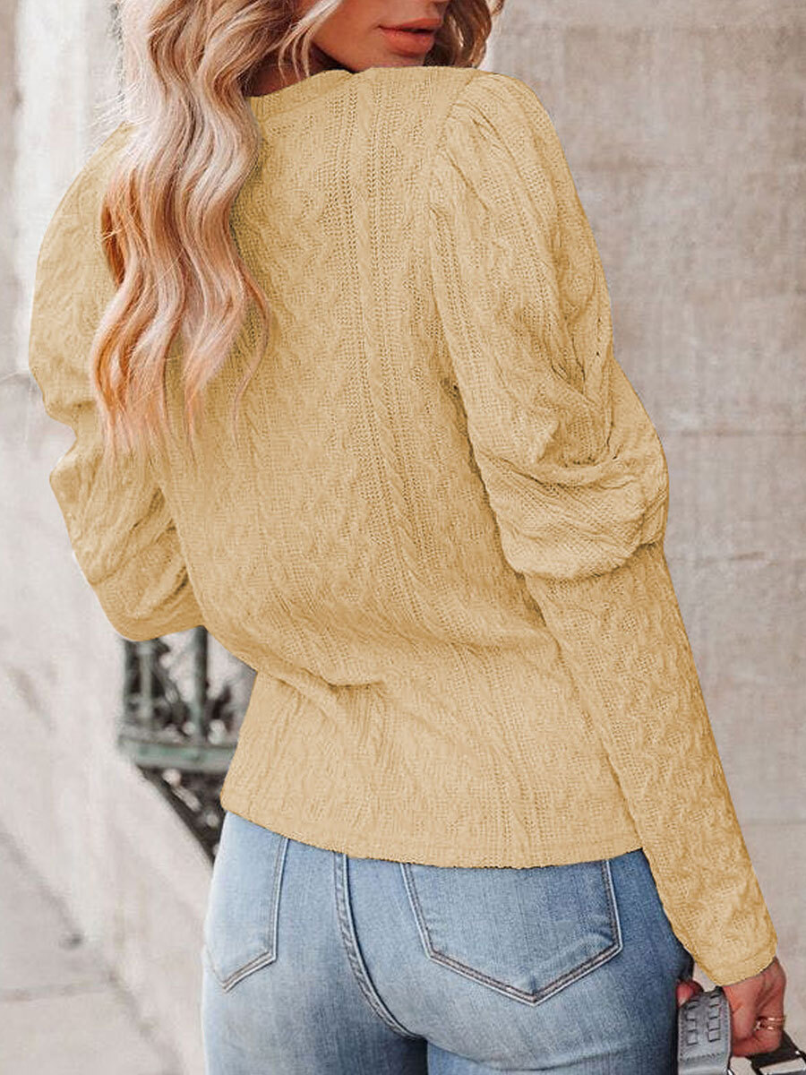 Round Neck Casual Loose Twist Long Sleeve Sweater Pullover