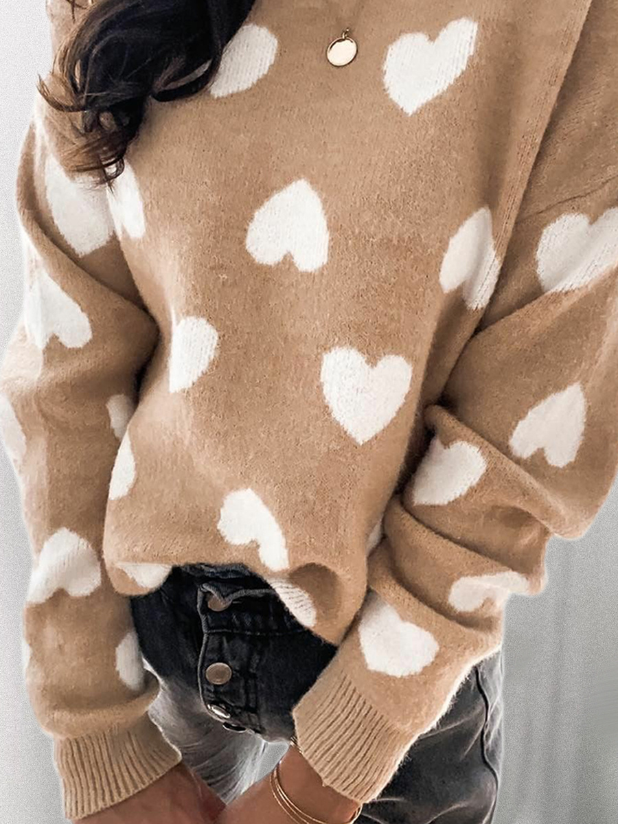 Casual Heart Long-sleeved Knitted Sweater