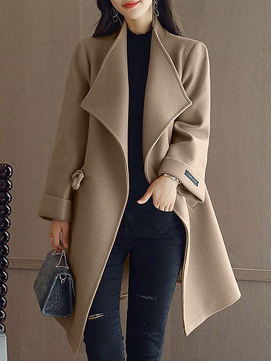 Fashion All-match Solid Color Woolen Coat