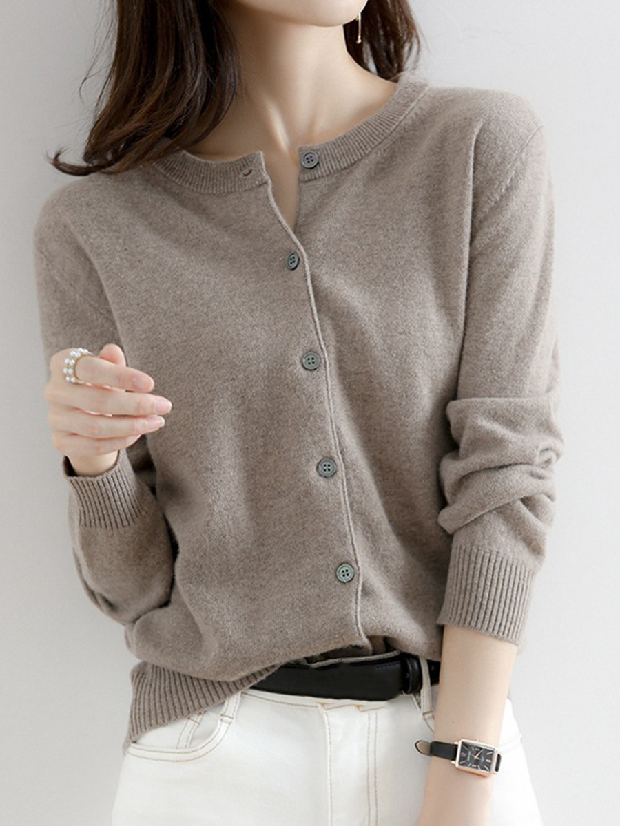 Autumn And Winter Women's Knitted Sweater Sweater Cardigan Women's Round Neck Short Wool Sweater Women's Jacket Foreign Trade Approval