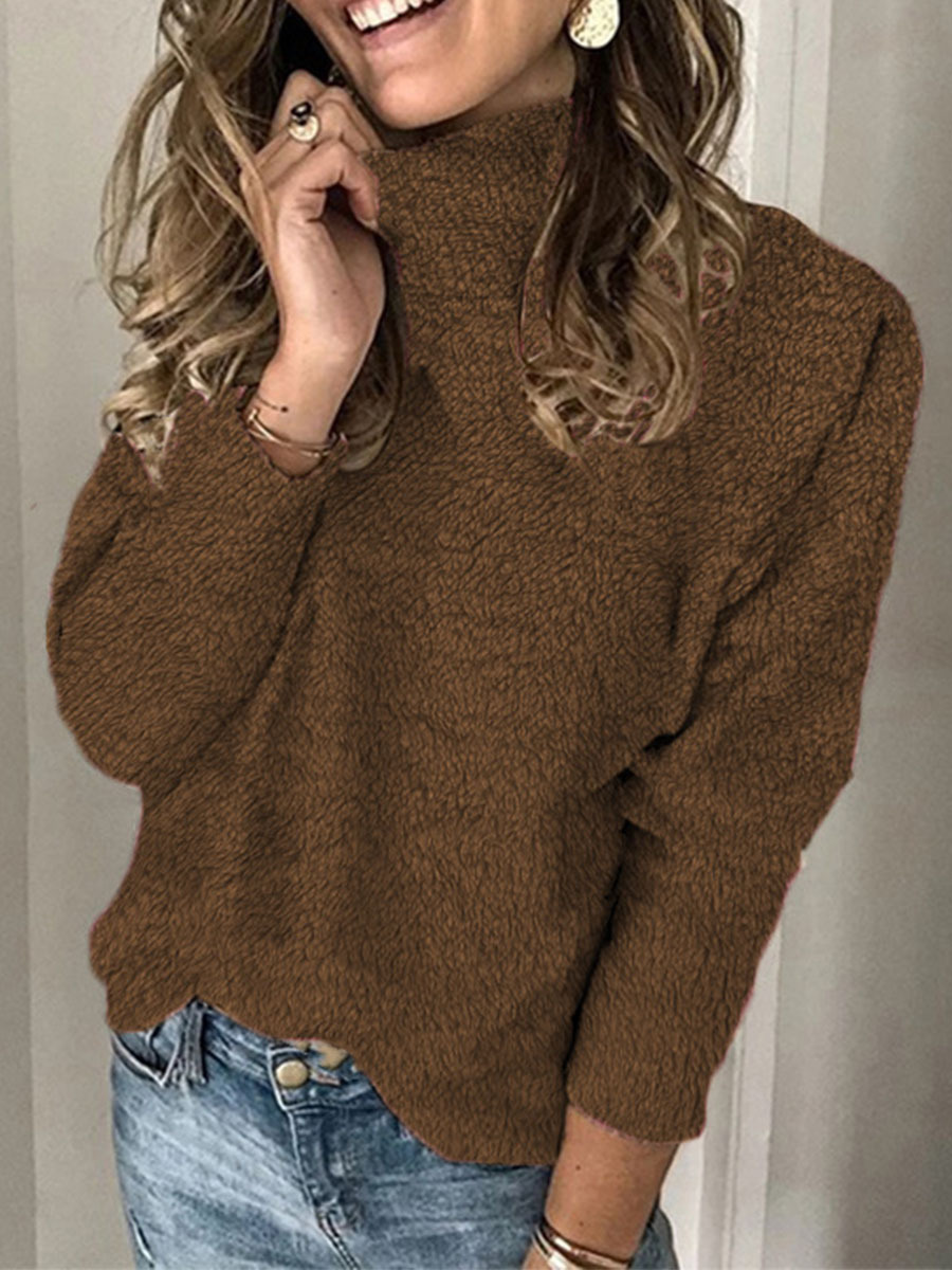 Autumn And Winter Solid Color Crew Neck Long-sleeved Pullover Sweater