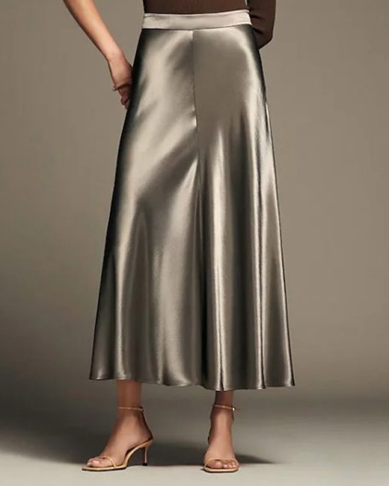 Fashion Solid Color Metallic Luster Skirt