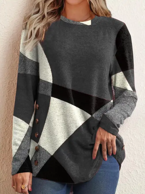 Geometric contrast cashmere long-sleeved bottoming shirt