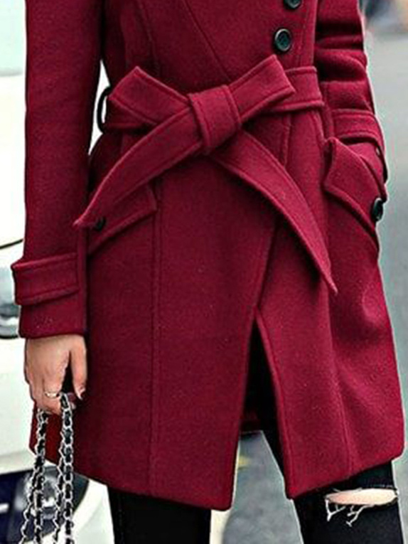 Fashion Solid Color Buttoned Woolen Coat