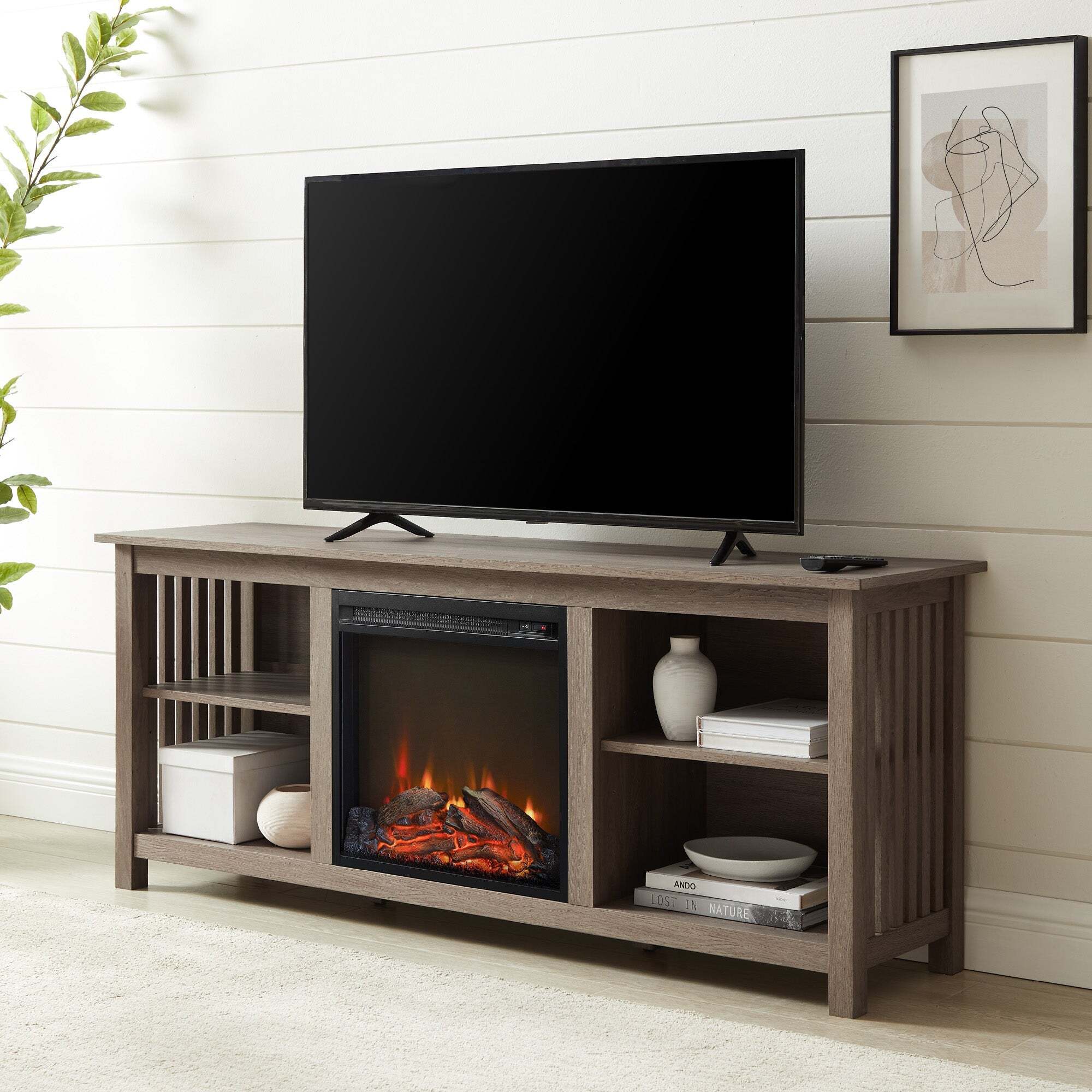 MissionStyle Fireplace TV Stand for TVs up to 65” jisu14