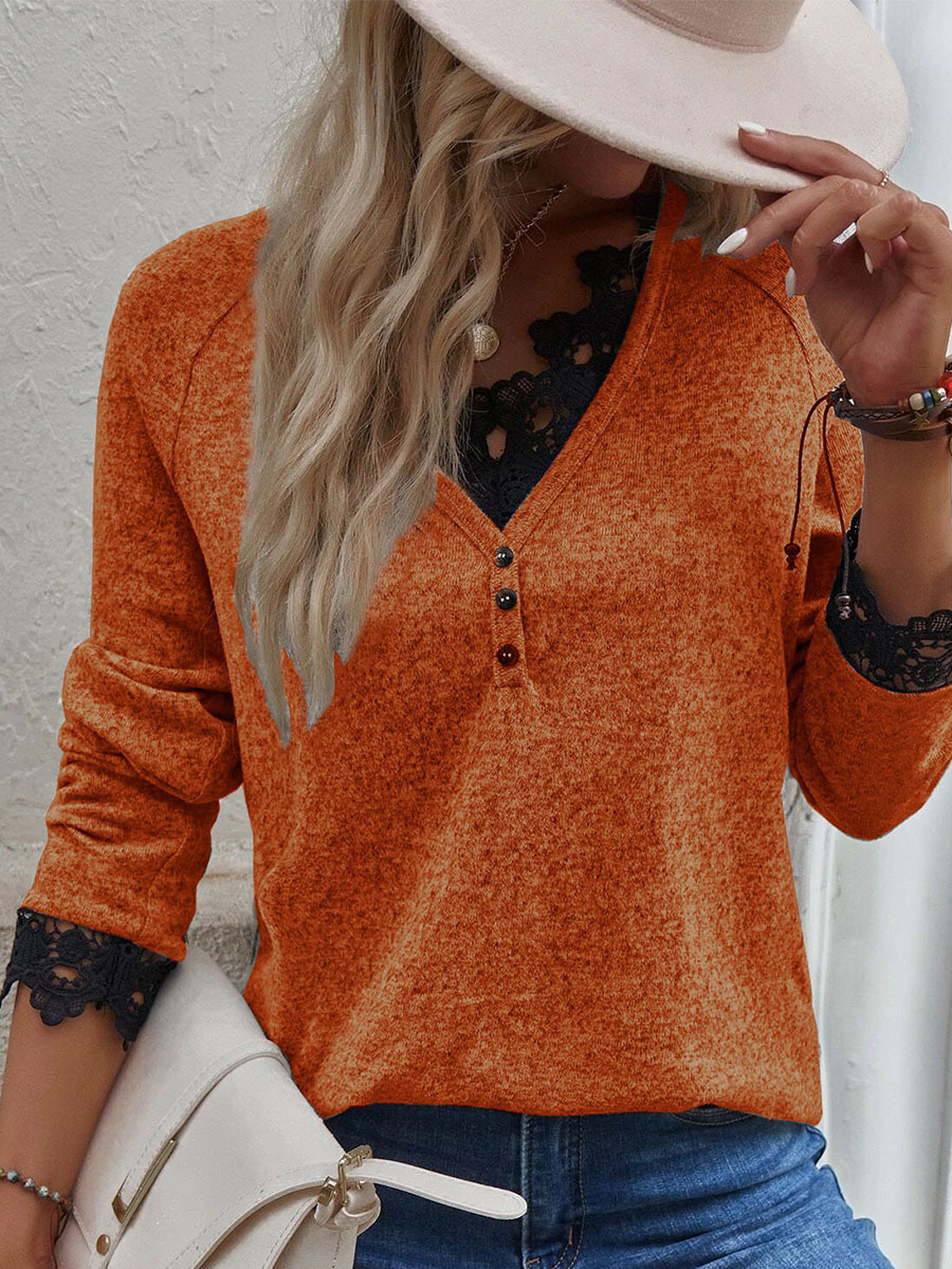 Casual V Neck Solid Color Long Sleeve Sweater