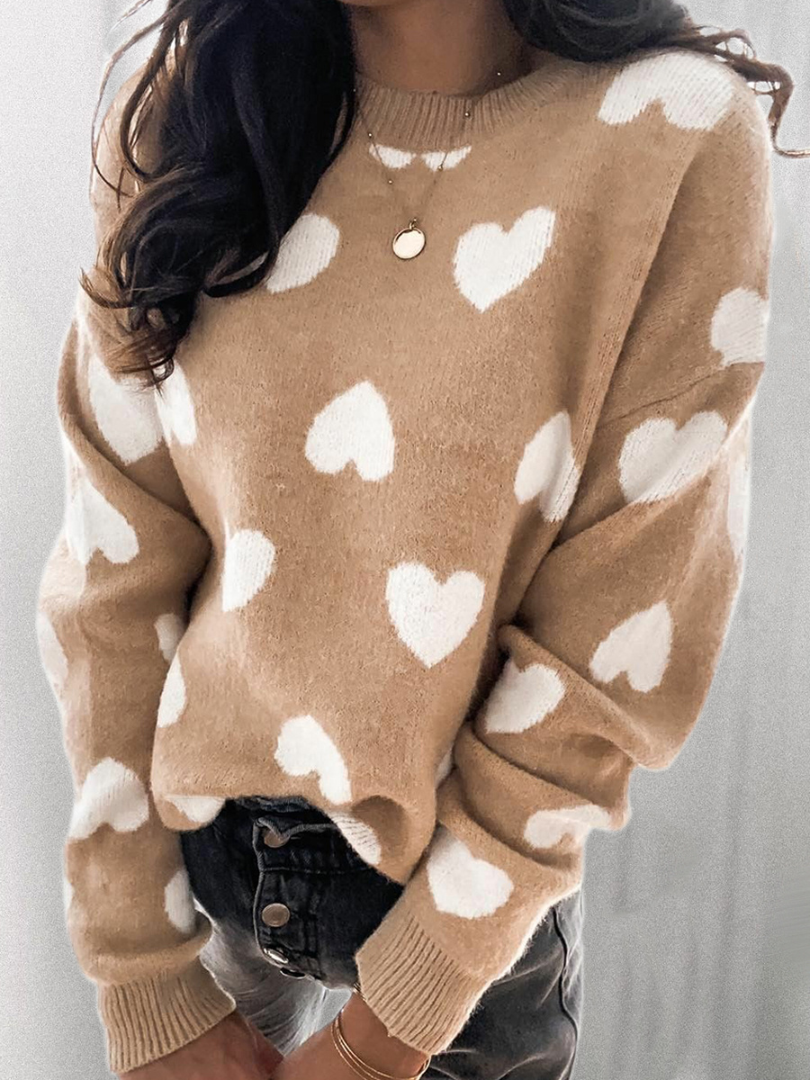 Casual Heart Long-sleeved Knitted Sweater