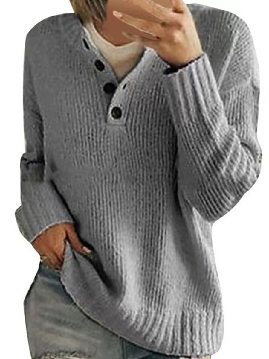 V-neck Loose Casual Solid Color Sweater Pullover