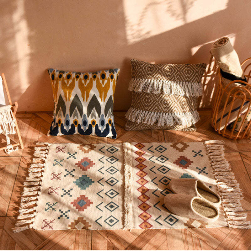 Ownkoti Kitchen Rug Porch Mat Tassel Weave Carpet