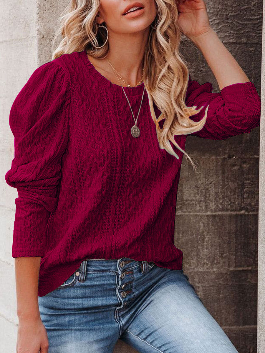 Round Neck Casual Loose Twist Long Sleeve Sweater Pullover