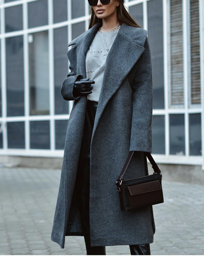 Elegant Women's Lapel Fashion Woolen Coat Coat