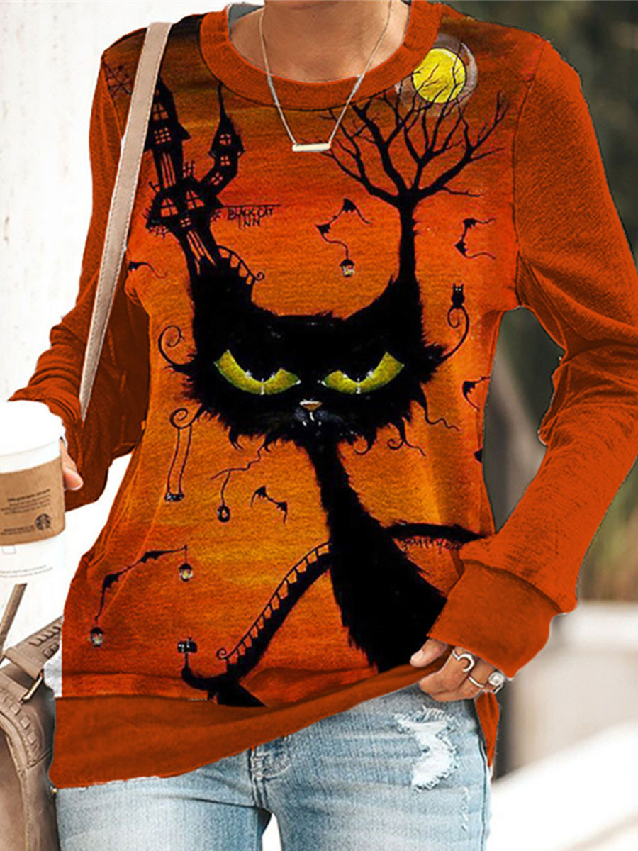 Women's Halloween Printed Long Sleeve Sweatshirt