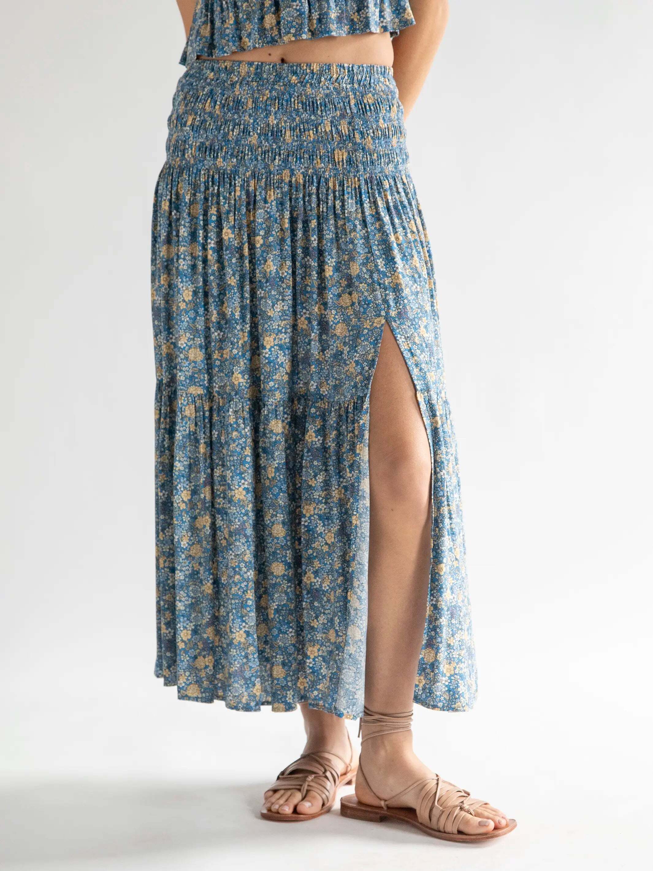 Angelina Midi Skirt - Blue Ditsy Floral