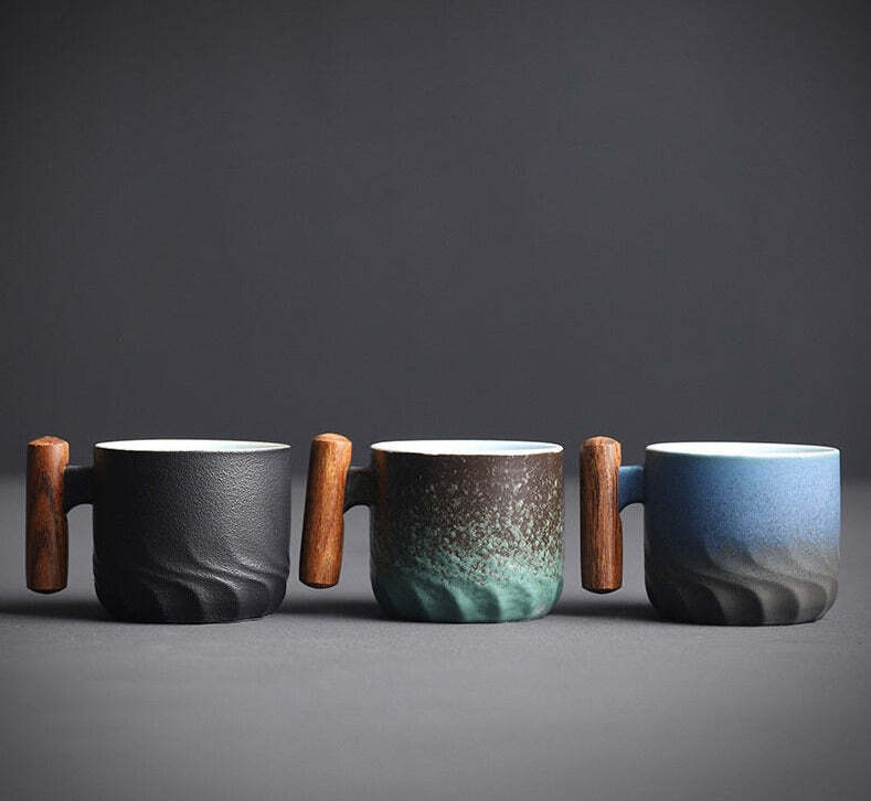 Italian Retro Ceramic Mug with Wooden Handle