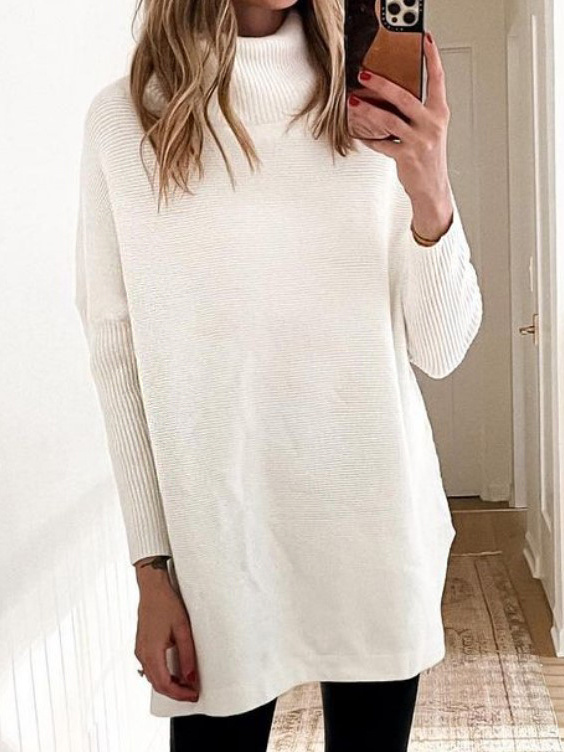 Casual Solid Color High Neck Long Sleeves Sweater