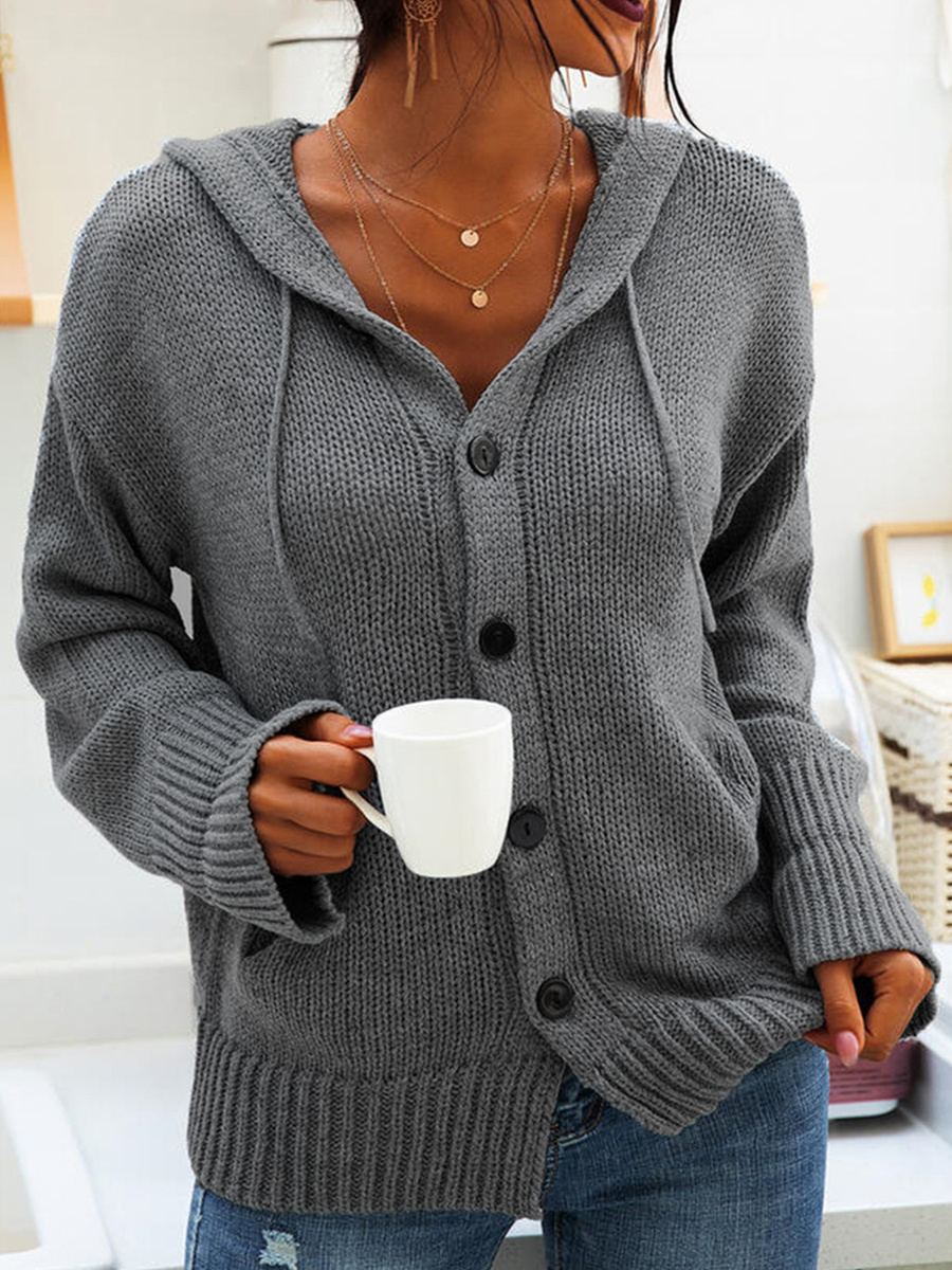 Hooded Knitted Long-sleeved Cardigan Sweater