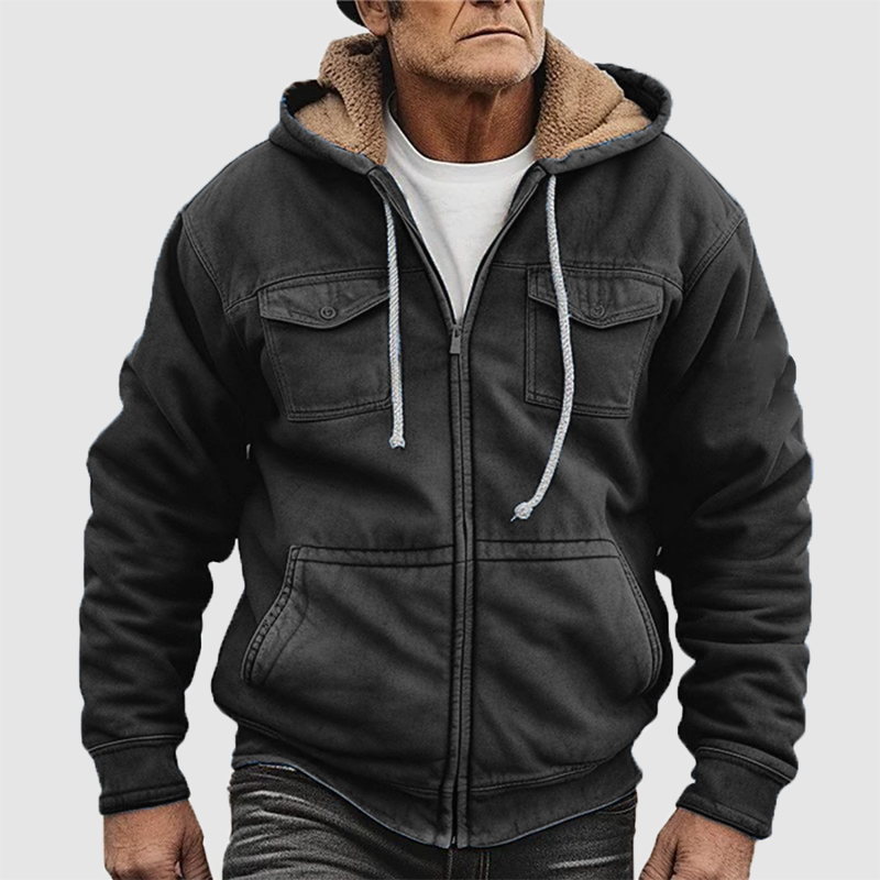 Men's Hooded Zipper With Velvet And Thick Loose Sleeve Jacket tendeniza