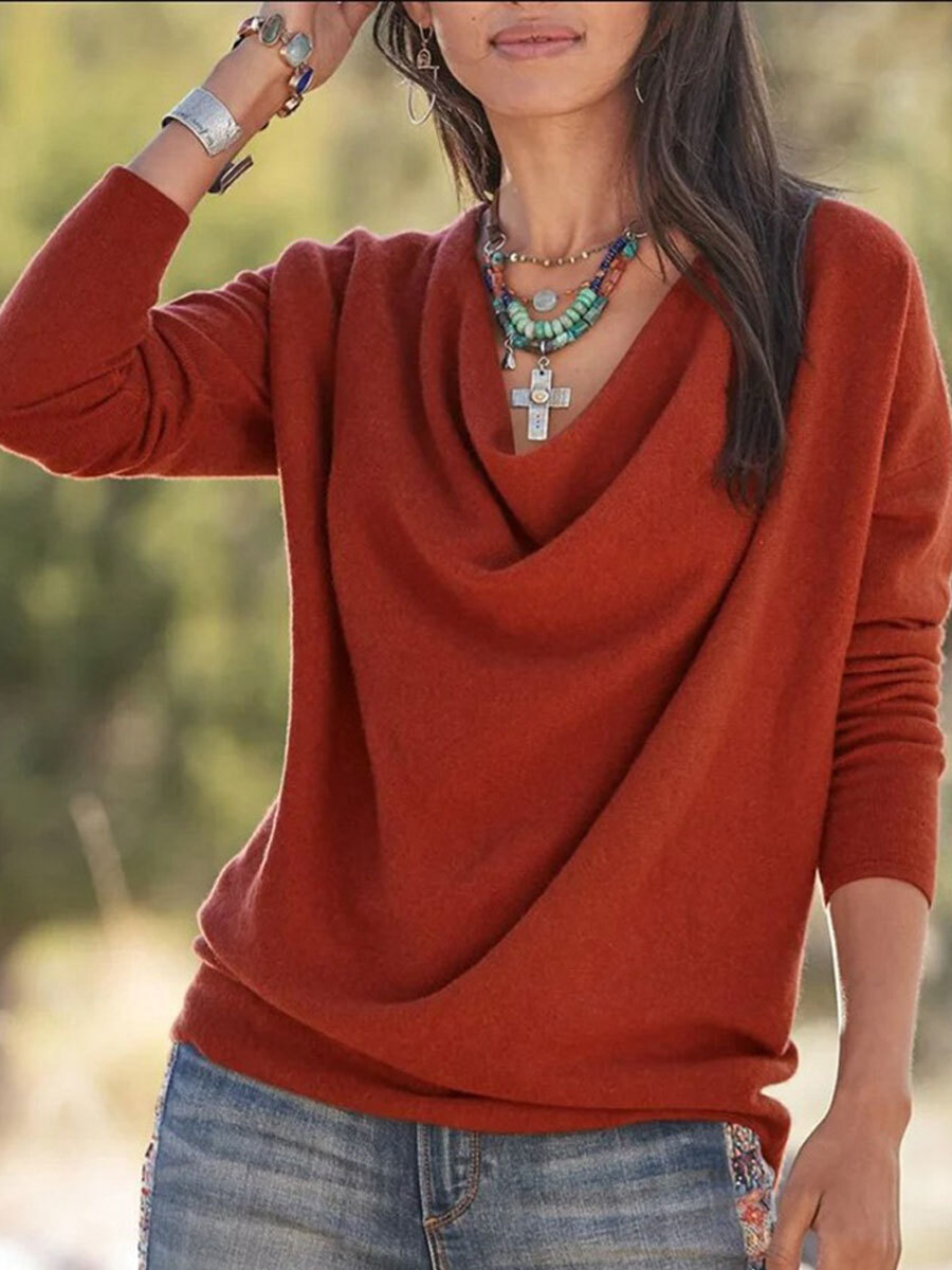 Casual Loose Solid Color Plush Long Sleeve T-shirt