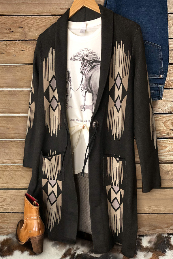 Vintage Western Aztec Pattern Sweater Cardigan