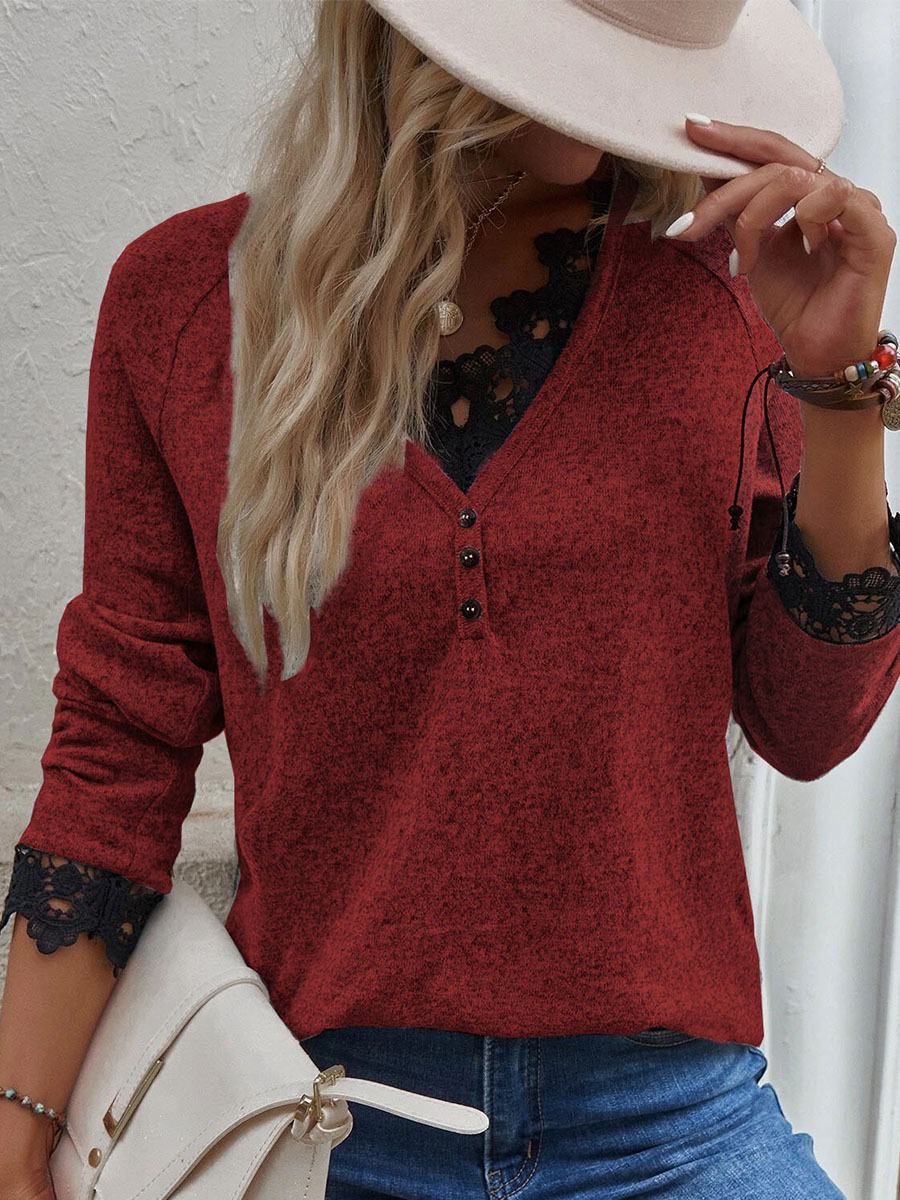 Casual V Neck Solid Color Long Sleeve Sweater