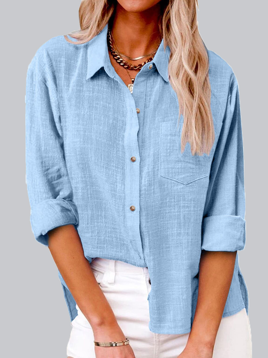 Casual Solid Color Lapel Pocket Long Sleeve Shirt