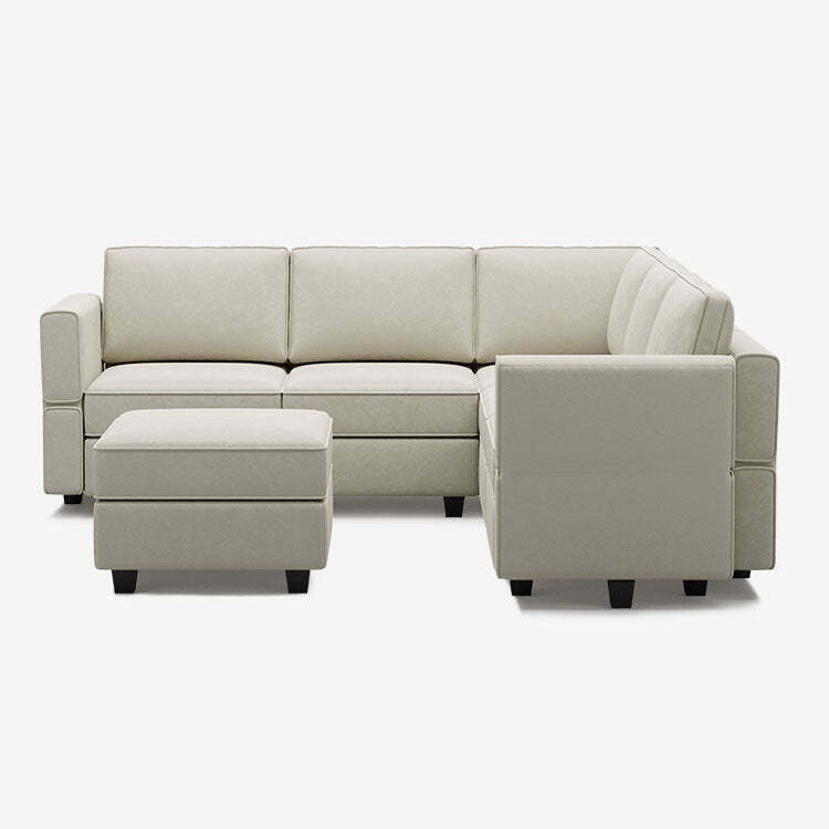 Metsoy 5 Seats + 8 Sides Modular Velvet Corner Sofa with Storage Seat