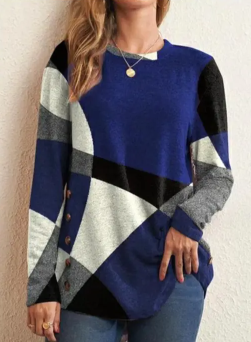 Geometric contrast cashmere long-sleeved bottoming shirt