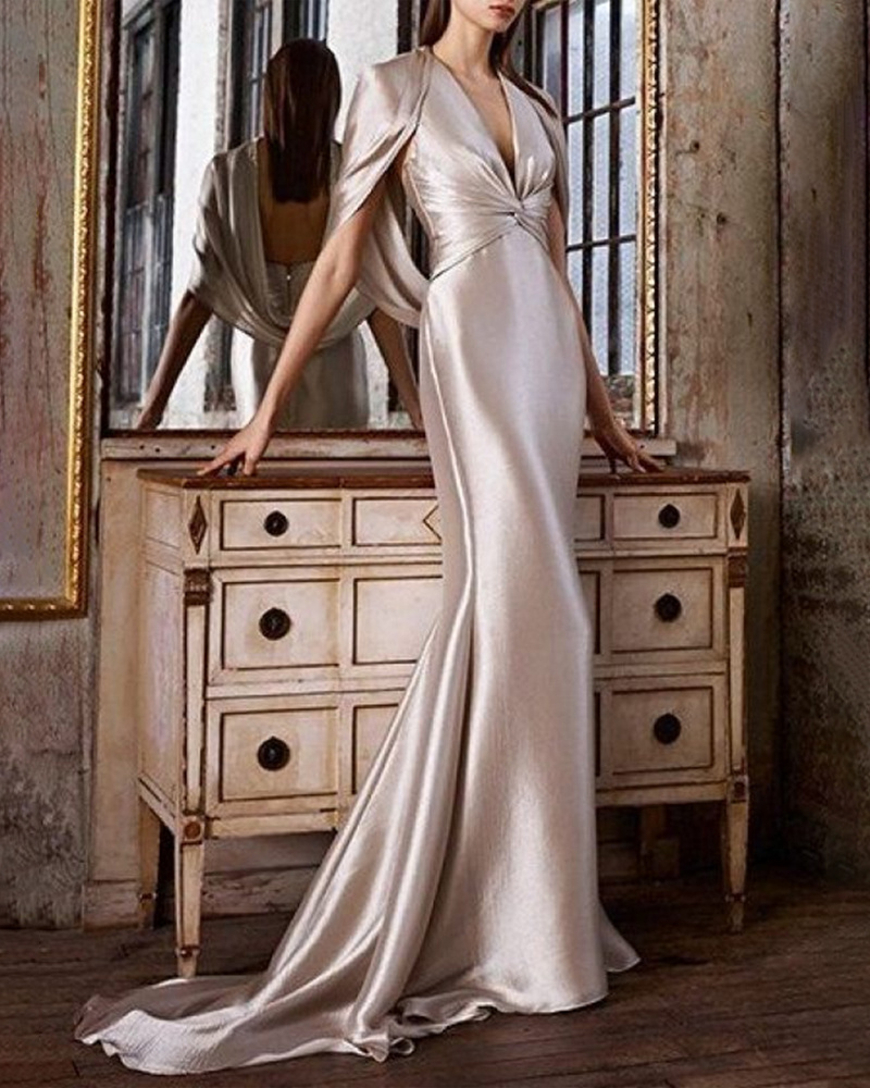 Women's Elegant Silky Satin Back Hollow Long Dress