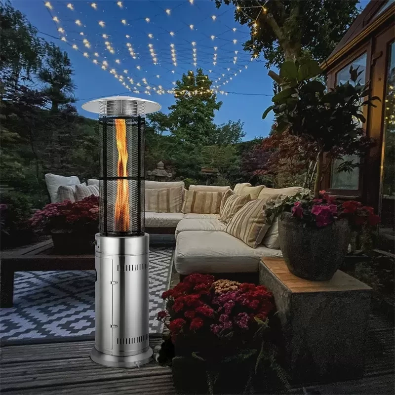 41000 BTU Stainless Steel Standing Round Glass Tube Propane Patio Heat