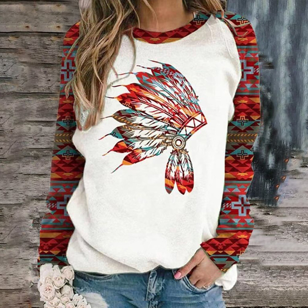 Ladies Vintage Western Indian Ethnic Print Sweatshirt