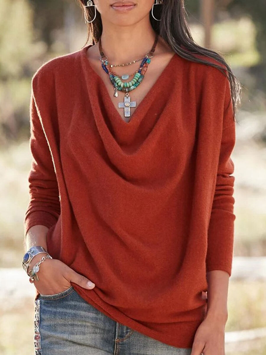 Casual Loose Solid Color Plush Long Sleeve T-shirt