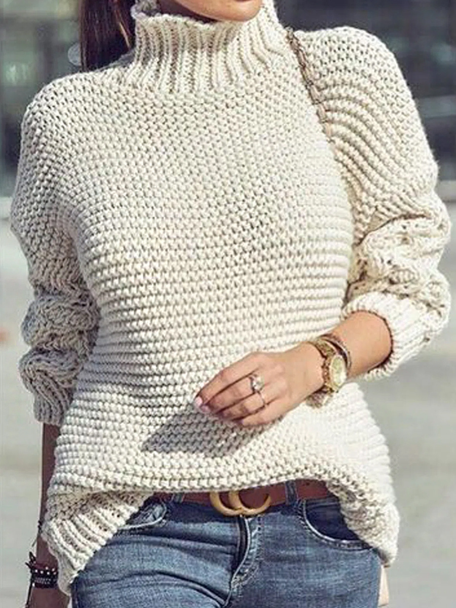 Casual Solid Color High Neck Long Sleeves Loose Sweater